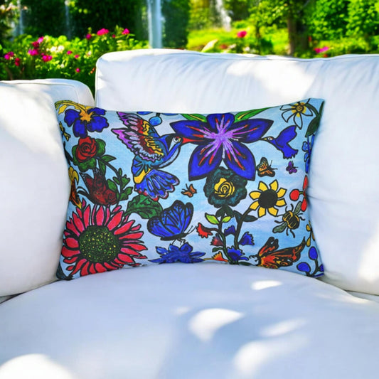 Artisanal Lumbar Pillow with Spring Florals - Elegant Spun Polyester Cushion for Sofa Accent