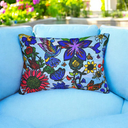 Artisanal Lumbar Pillow with Spring Florals - Elegant Spun Polyester Cushion for Sofa Accent