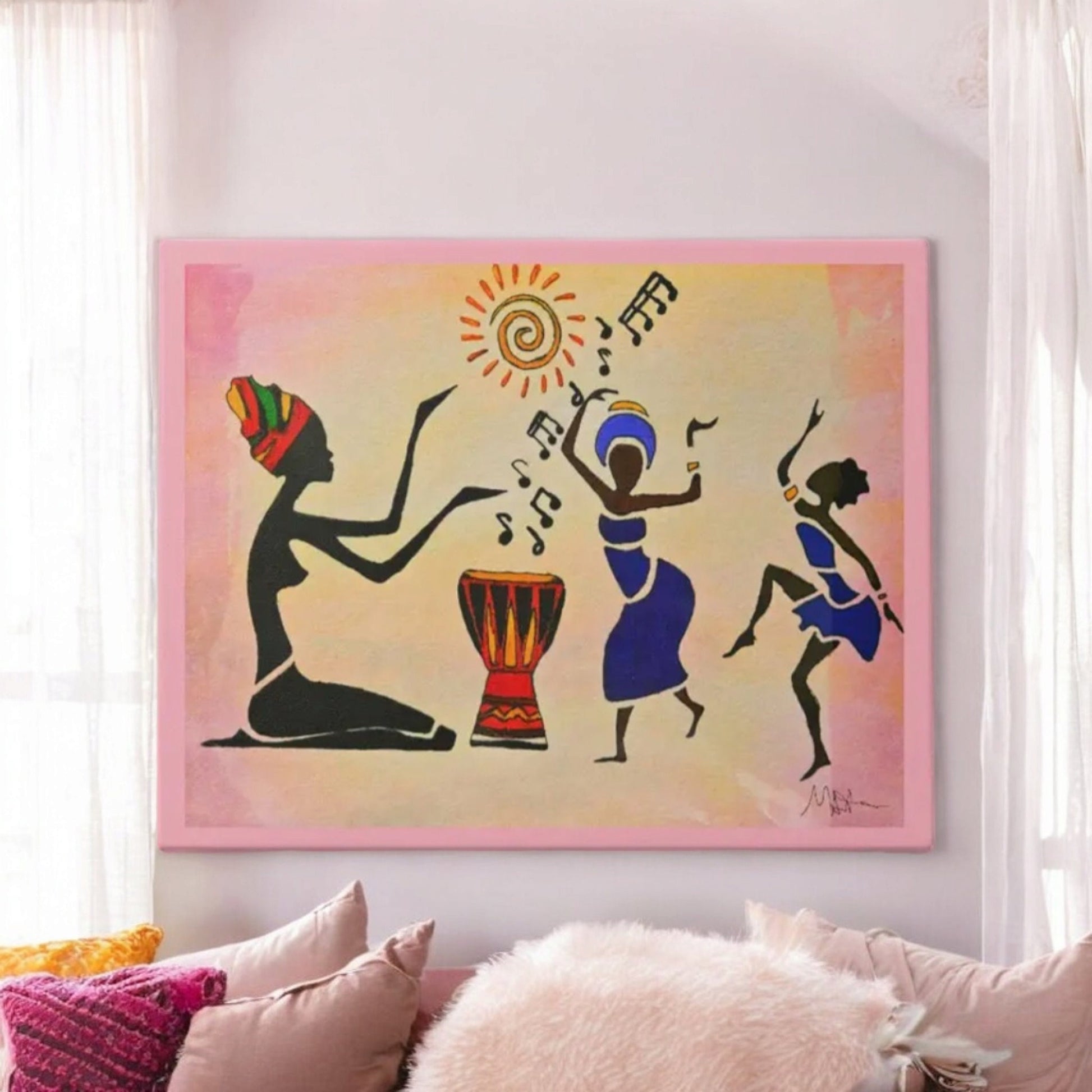 Original Hand Drawn Tribal Music Wall Art, Unique Ethnic Illustration