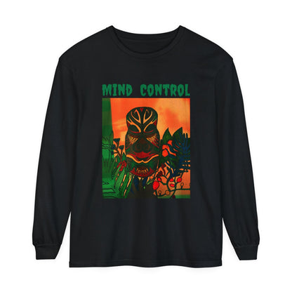 Tribal Mask Design on Unisex Garment-dyed Long Sleeve T-Shirt