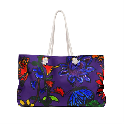 Autumn Floral Artisan Oversized Weekender Tote Bag for Beach or Town - Durable Rope Handles Spacious Interior Cream Lining