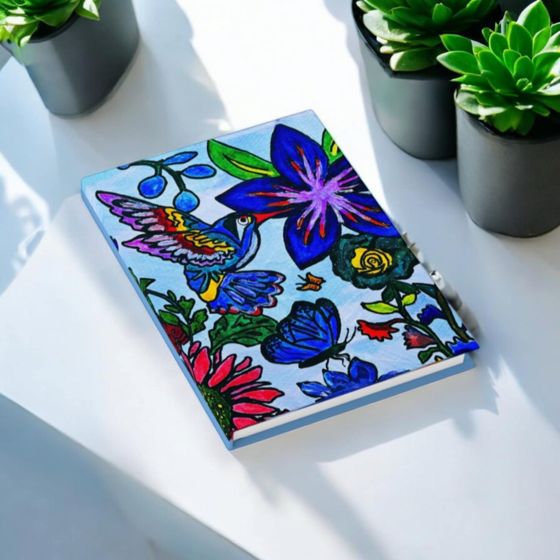 Spring Floral Themed Hard Cover Journal - Vibrant Wraparound Design - Artistic and Sturdy