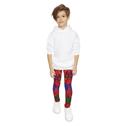 Hand Drawn Floral Art Youth Full-Length Leggings - Comfortable Stretchy with Elastic Waistband