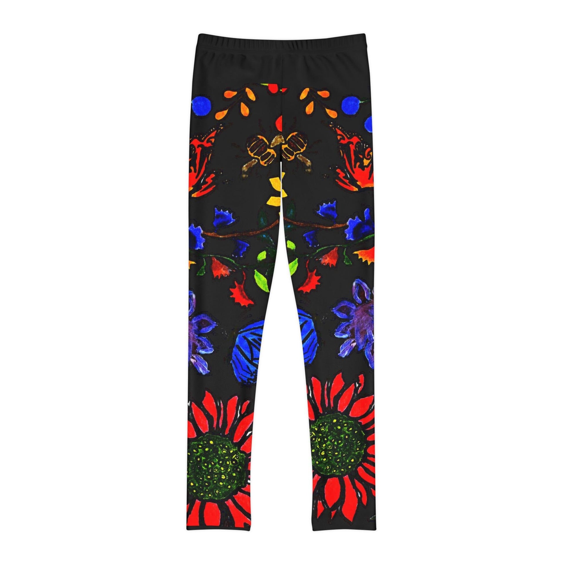 Hand Drawn Floral Youth Leggings - Soft Stretchy and Adjustable