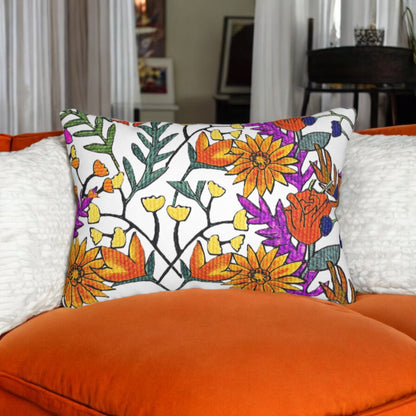 Elegant Hand Sketched Floral Art Lumbar Pillow, Durable Spun Polyester