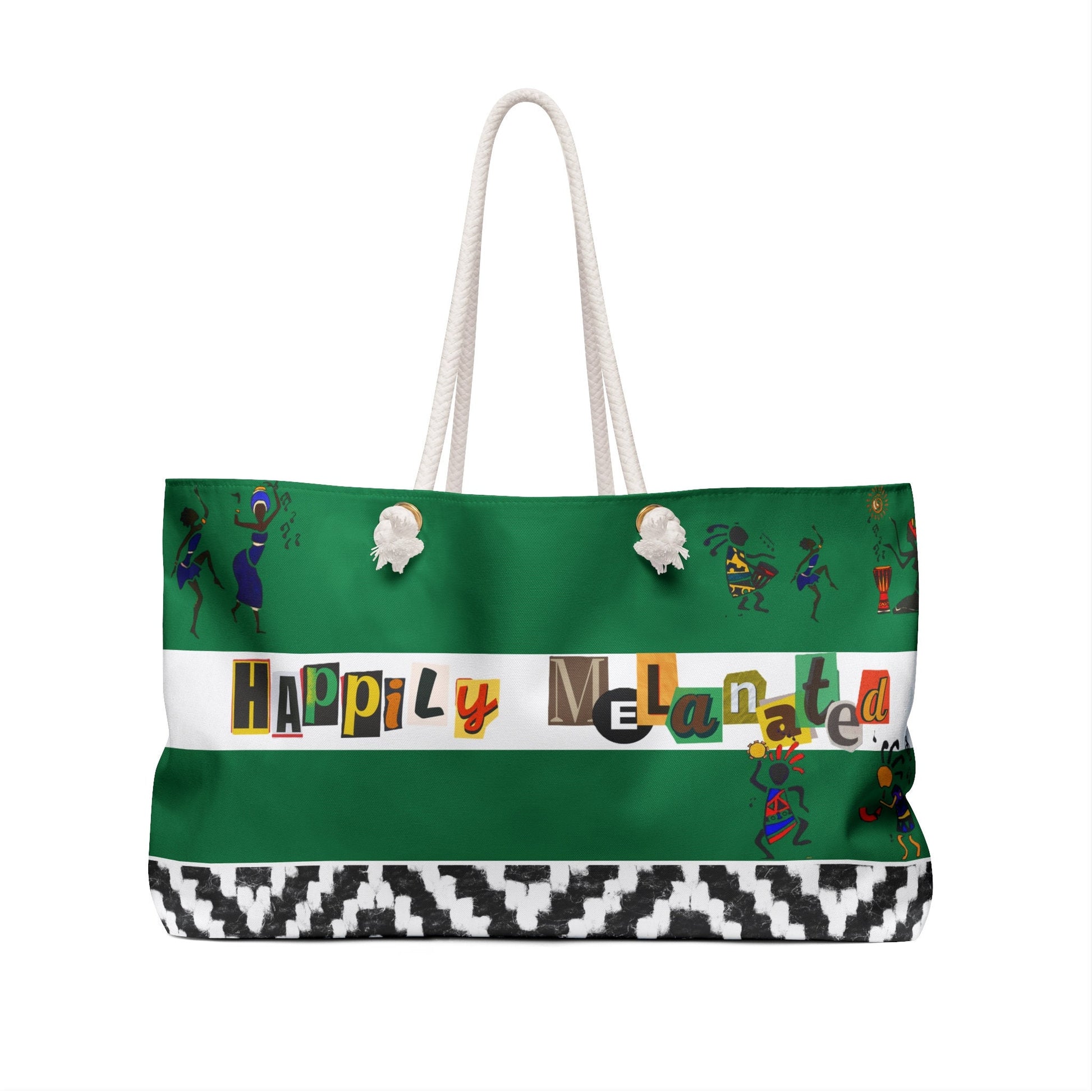 Handcrafted Ethnic Music Art Weekender Bag - Oversized, Durable Tote with Rope Handles for Beach & City Getaways, Unique Travel Gift