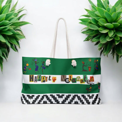 Handcrafted Ethnic Music Art Weekender Bag - Oversized, Durable Tote with Rope Handles for Beach & City Getaways, Unique Travel Gift