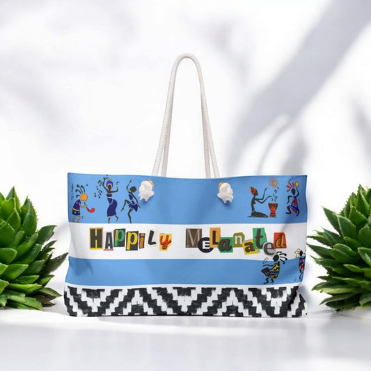 Handcrafted Ethnic Music Art Weekender Bag - Oversized, Durable Tote with Rope Handles for Beach & City Getaways, Unique Travel Gift