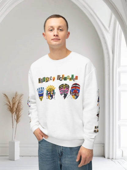 Handcrafted Afro Music Cartoon Graphic Unisex Lightweight Crewneck Sweatshirt, Music Lover Gift