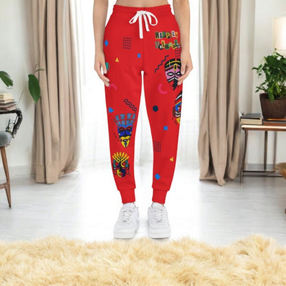 Handcrafted Afro Music Designed Unisex Athletic Joggers, Tribal Print Gym Sweatpants