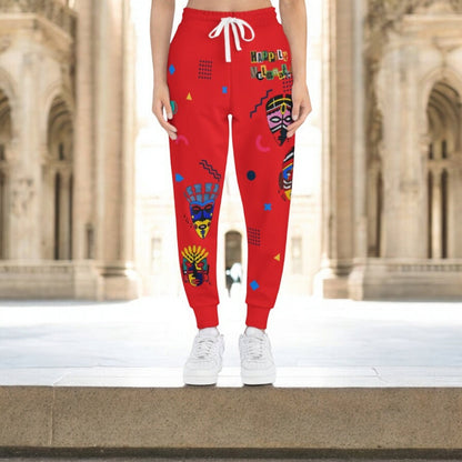 Handcrafted Afro Music Designed Unisex Athletic Joggers, Tribal Print Gym Sweatpants