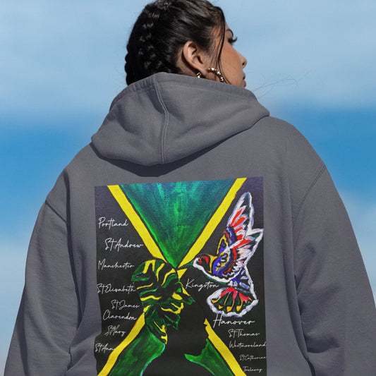 Unisex Graphic Hoodie with Hand Drawn Jamaican Flag Art , Trendy Casual Wear, Thoughtful Birthday or Holiday Gift