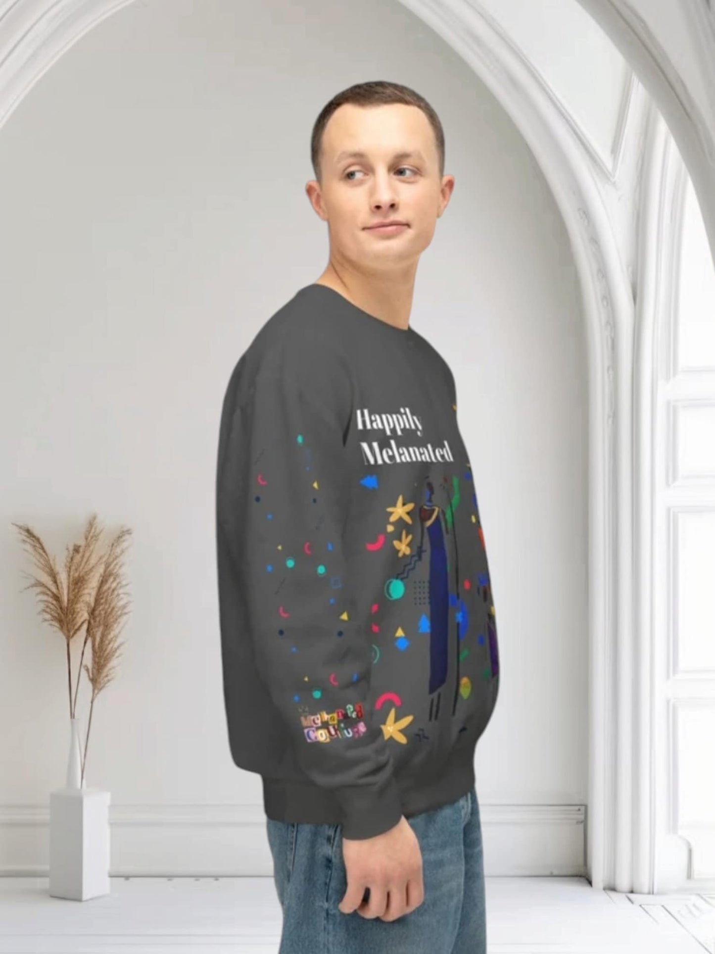 Bold Ethnic Unisex Light Weight Crewneck, Hand-drawn Tribal Family Doodle Design Sweatshirt