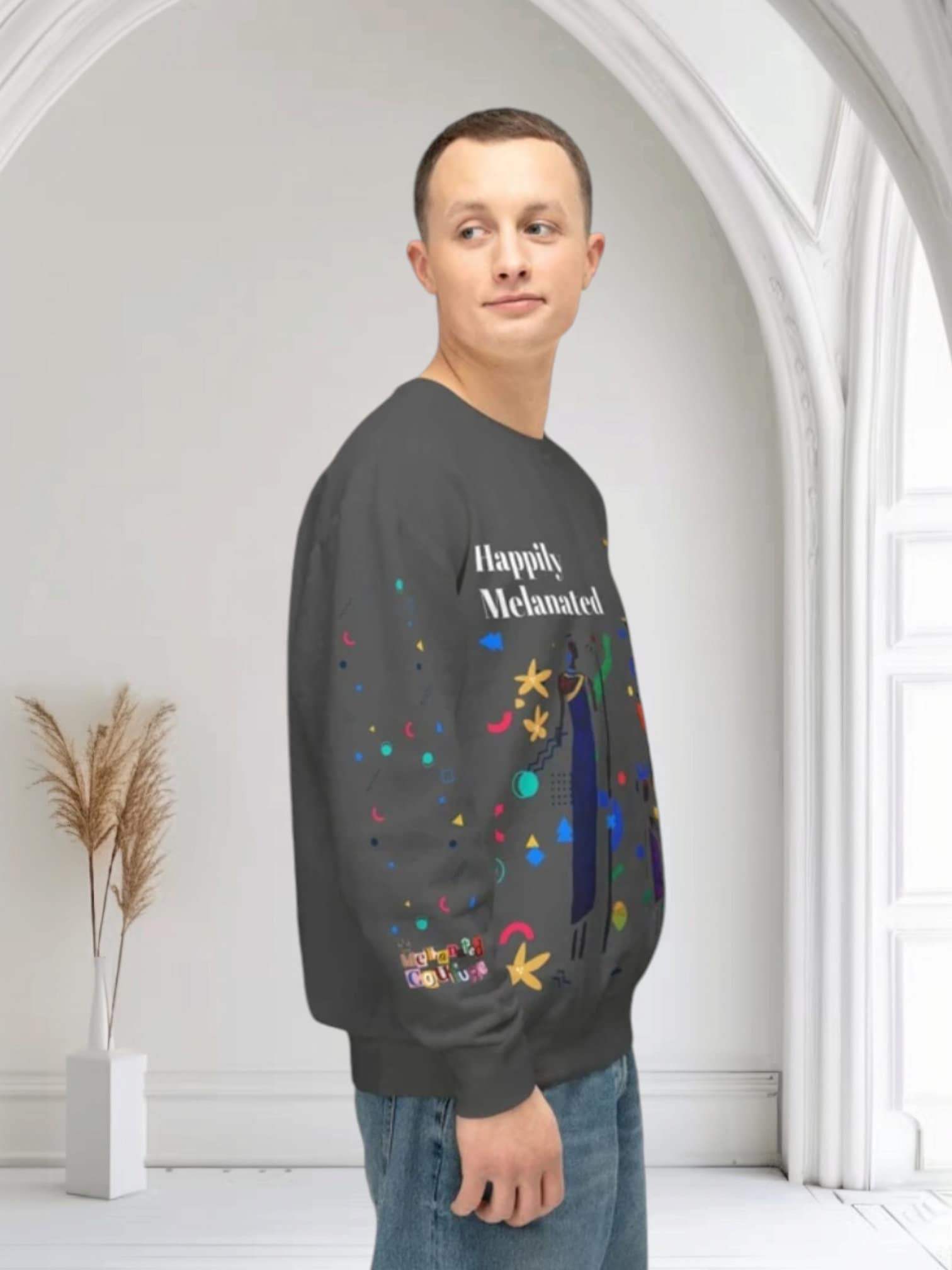 Bold Ethnic Unisex Light Weight Crewneck, Hand-drawn Tribal Family Doodle Design Sweatshirt