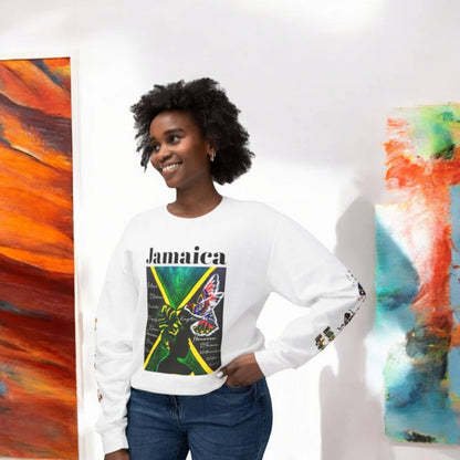 Hand-Drawn Afro Music Graphic Sweatshirt - Unisex Lightweight Crewneck, Jamaica Flag Art Sweatshirt