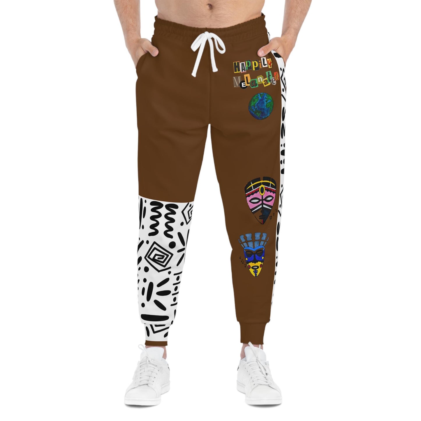 Handcrafted Afro Music Cartoon Art Athletic Joggers, Unisex Sweatpants, African Dance Jogging Pants