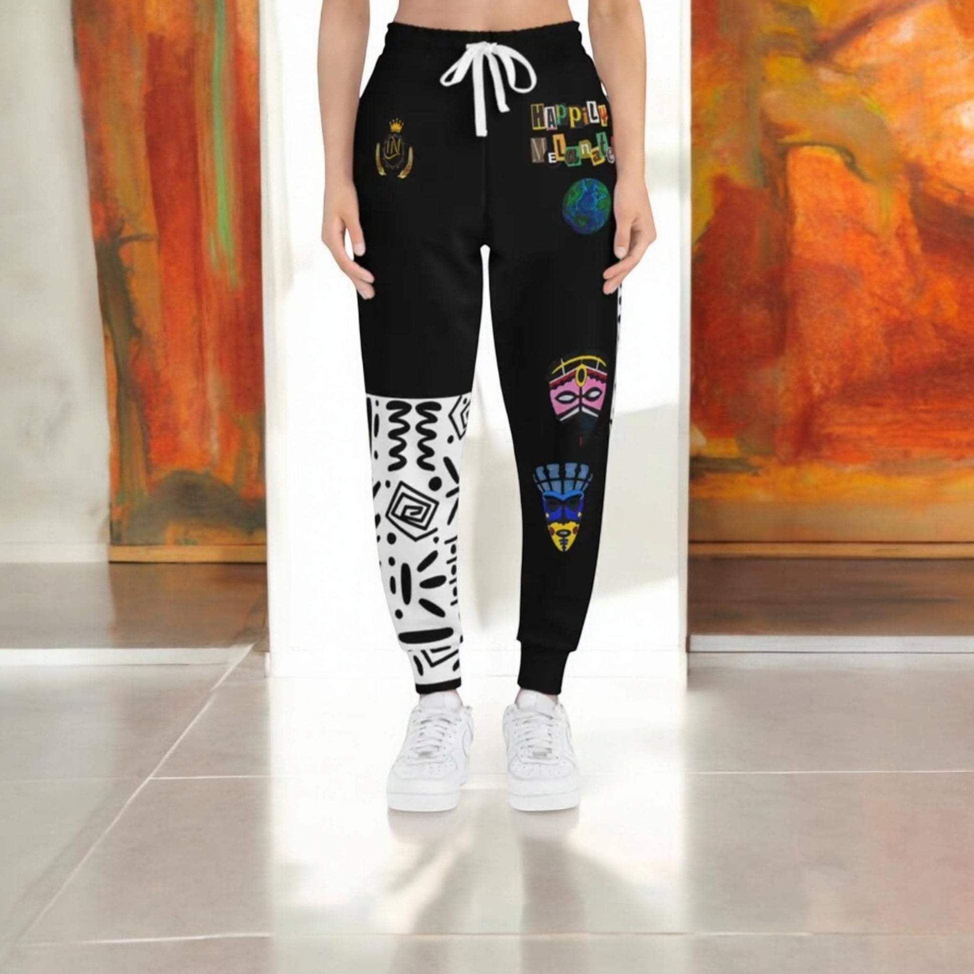 Handcrafted Afro Music Cartoon Art Athletic Joggers, Unisex Sweatpants