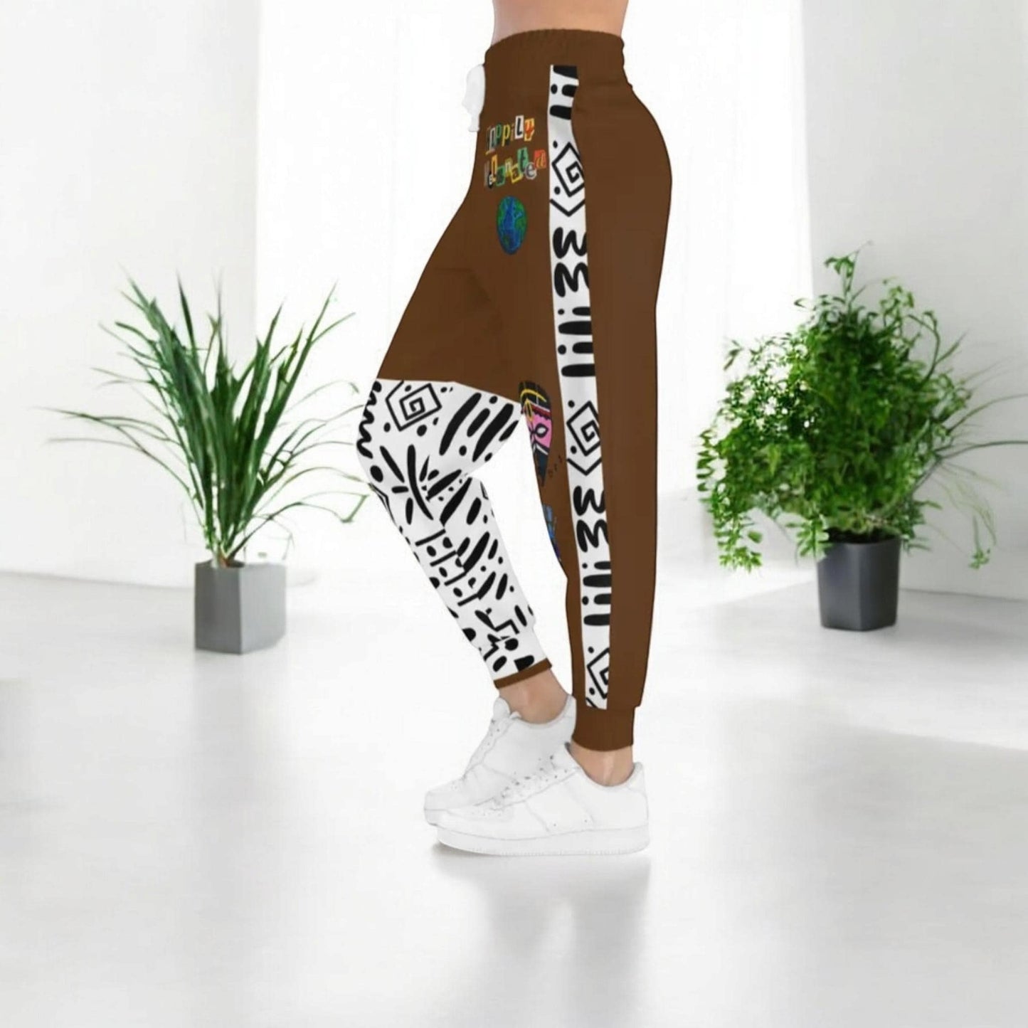 Handcrafted Afro Music Cartoon Art Athletic Joggers, Unisex Sweatpants, African Dance Jogging Pants