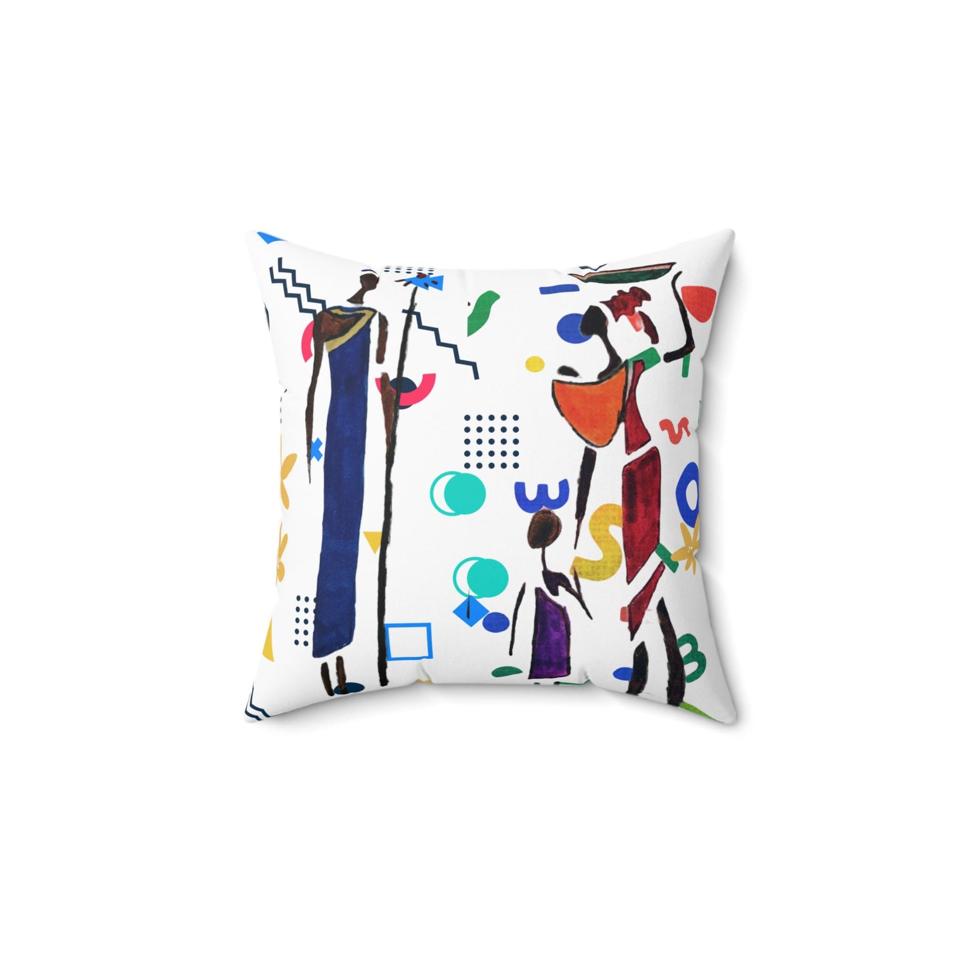 Ethnic Family Doodle Spun Polyester Square Pillow - Handcrafted Accent Throw Cushion