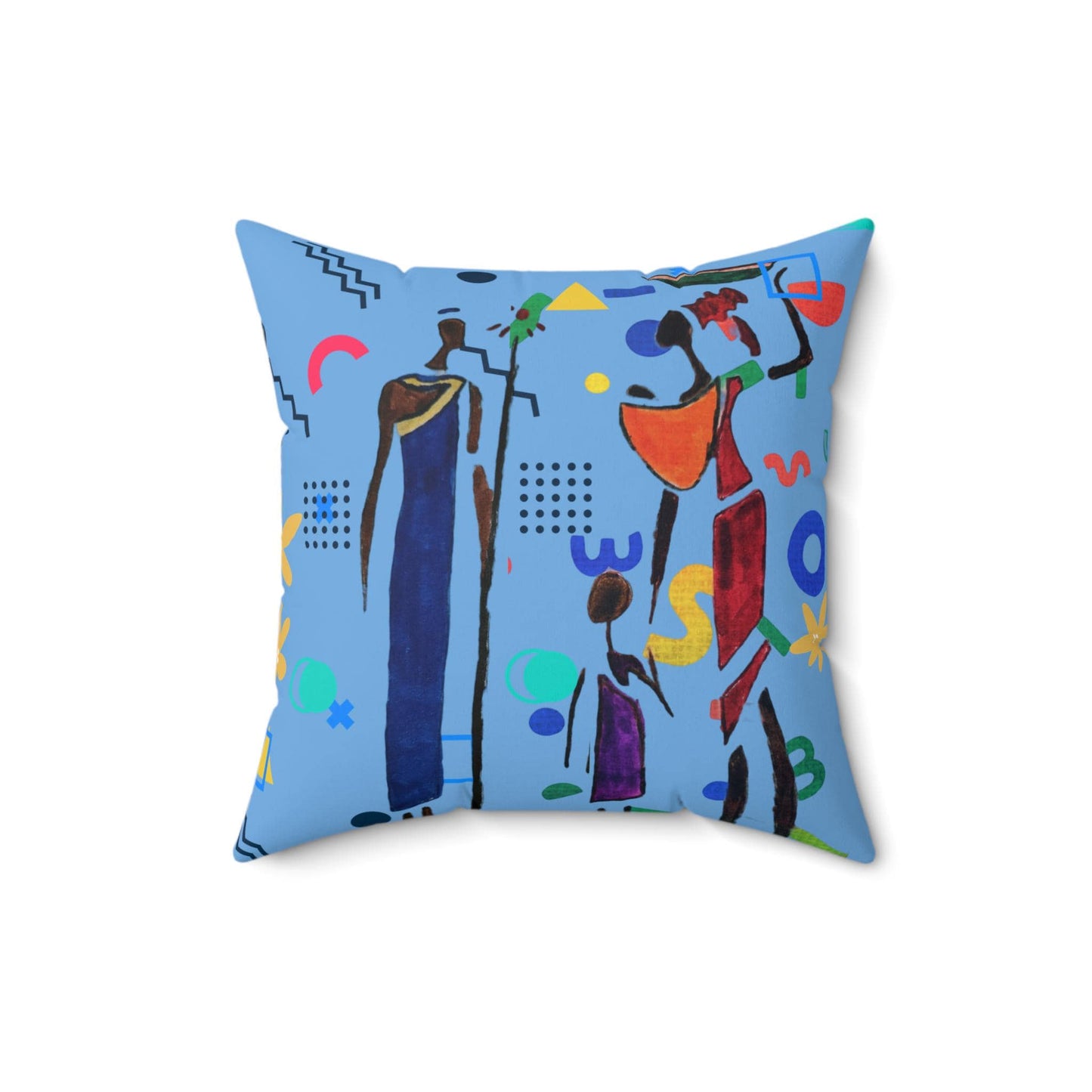 Ethnic Family Doodle Spun Polyester Square Pillow - Handcrafted Accent Throw Cushion