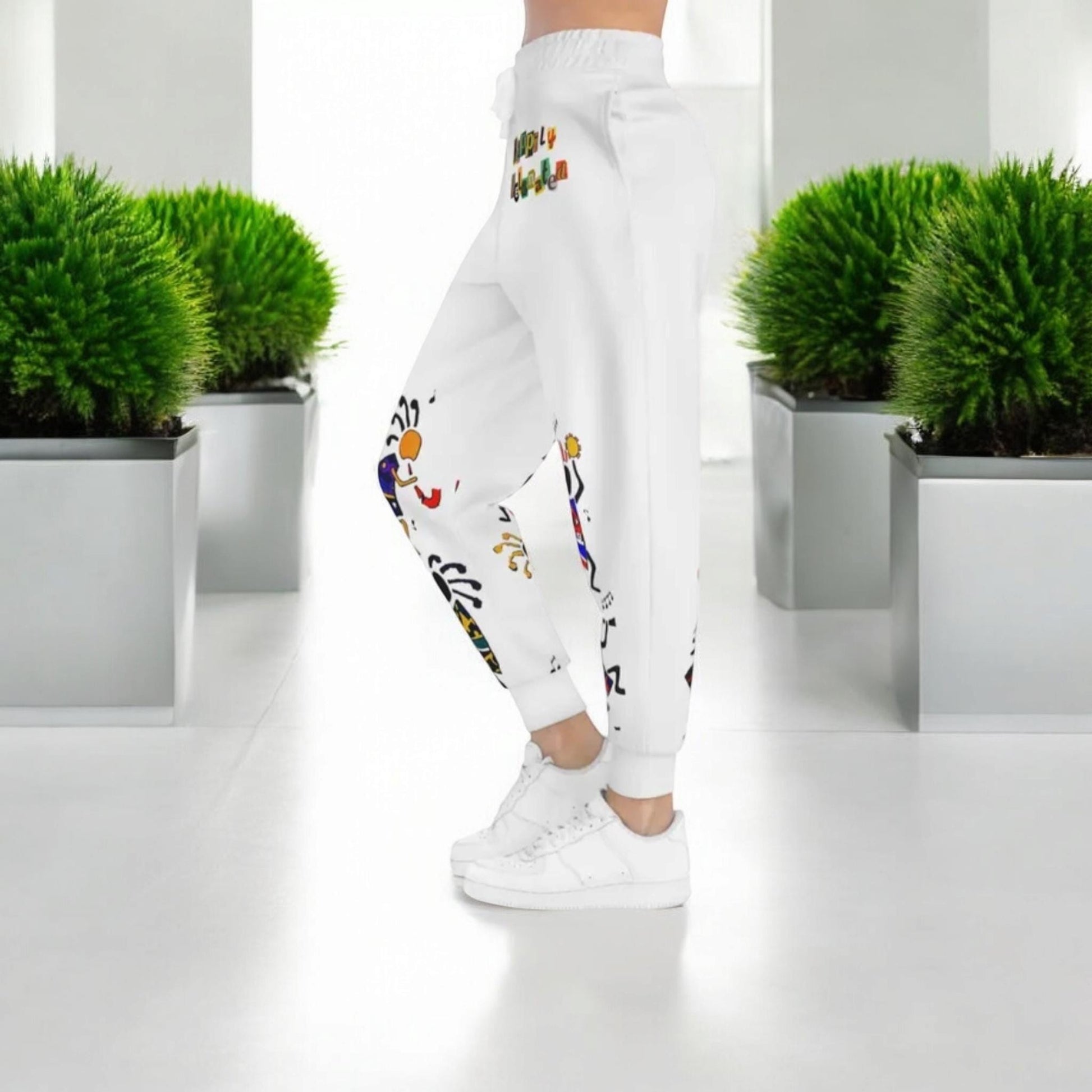 Handcrafted Afro Music Cartoon Art Athletic Joggers, Unisex Sweatpants