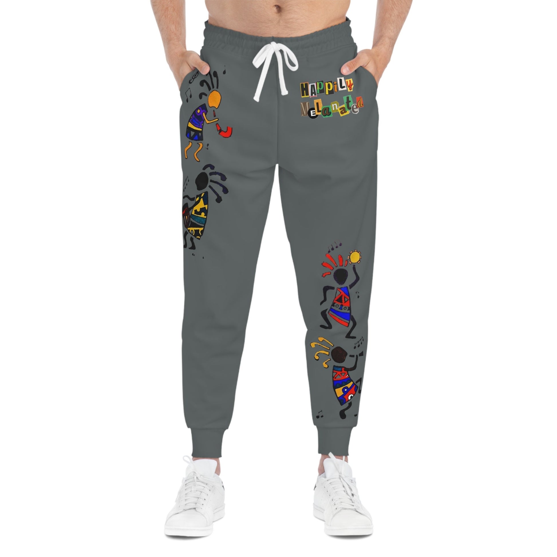 Afro Music Cartoon Art Unisex Athletic Joggers, Handcrafted Jogger Pants, Workout Sweatpants