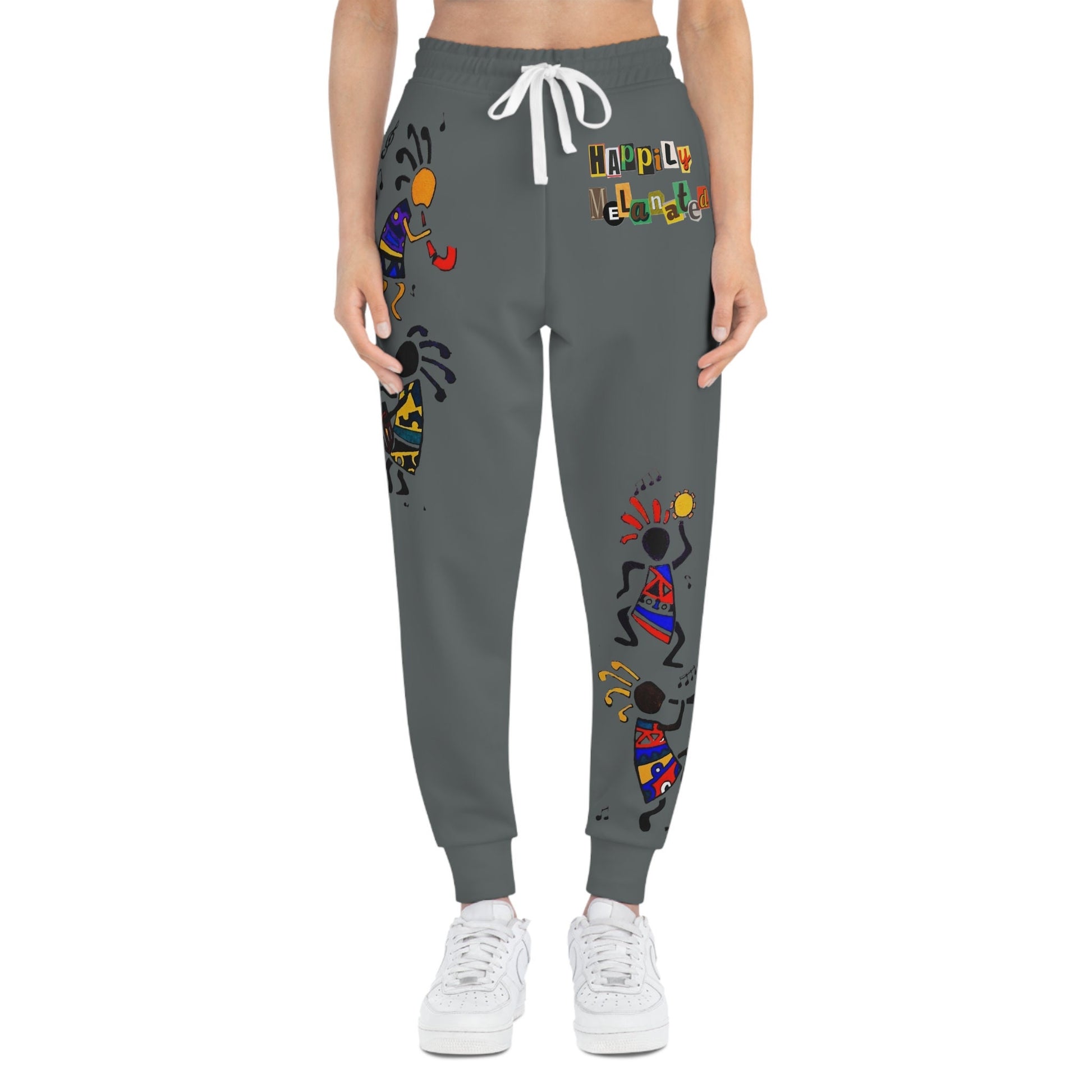 Afro Music Cartoon Art Unisex Athletic Joggers, Handcrafted Jogger Pants, Workout Sweatpants