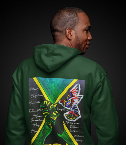 Unisex Graphic Hoodie with Hand Drawn Jamaican Flag Art , Trendy Casual Wear, Thoughtful Birthday or Holiday Gift