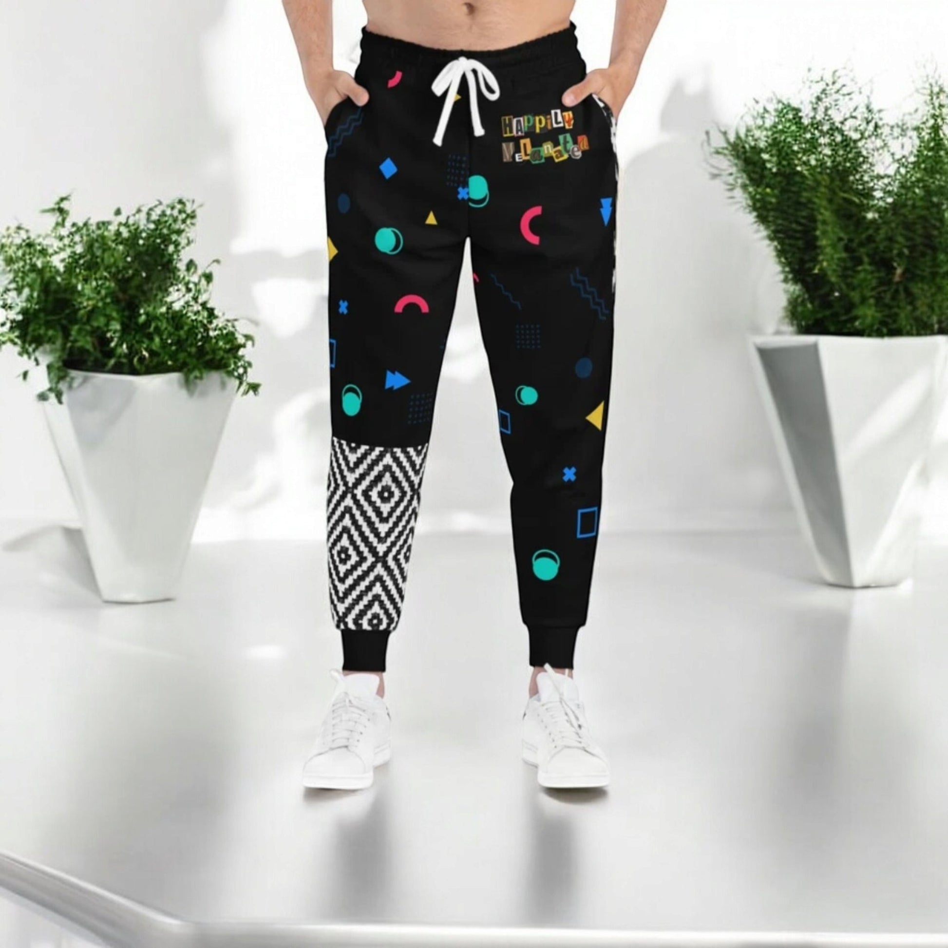 Handcrafted Aztec Pattern Unisex Athletic Joggers, Comfy Aztec Workout Pants