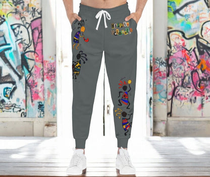 Afro Music Cartoon Art Unisex Athletic Joggers, Handcrafted Jogger Pants, Workout Sweatpants