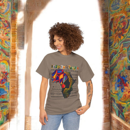 African Continent Graphic Tee, Unisex Heavy Cotton T-Shirt, Handcrafted Ethnic Design Shirt