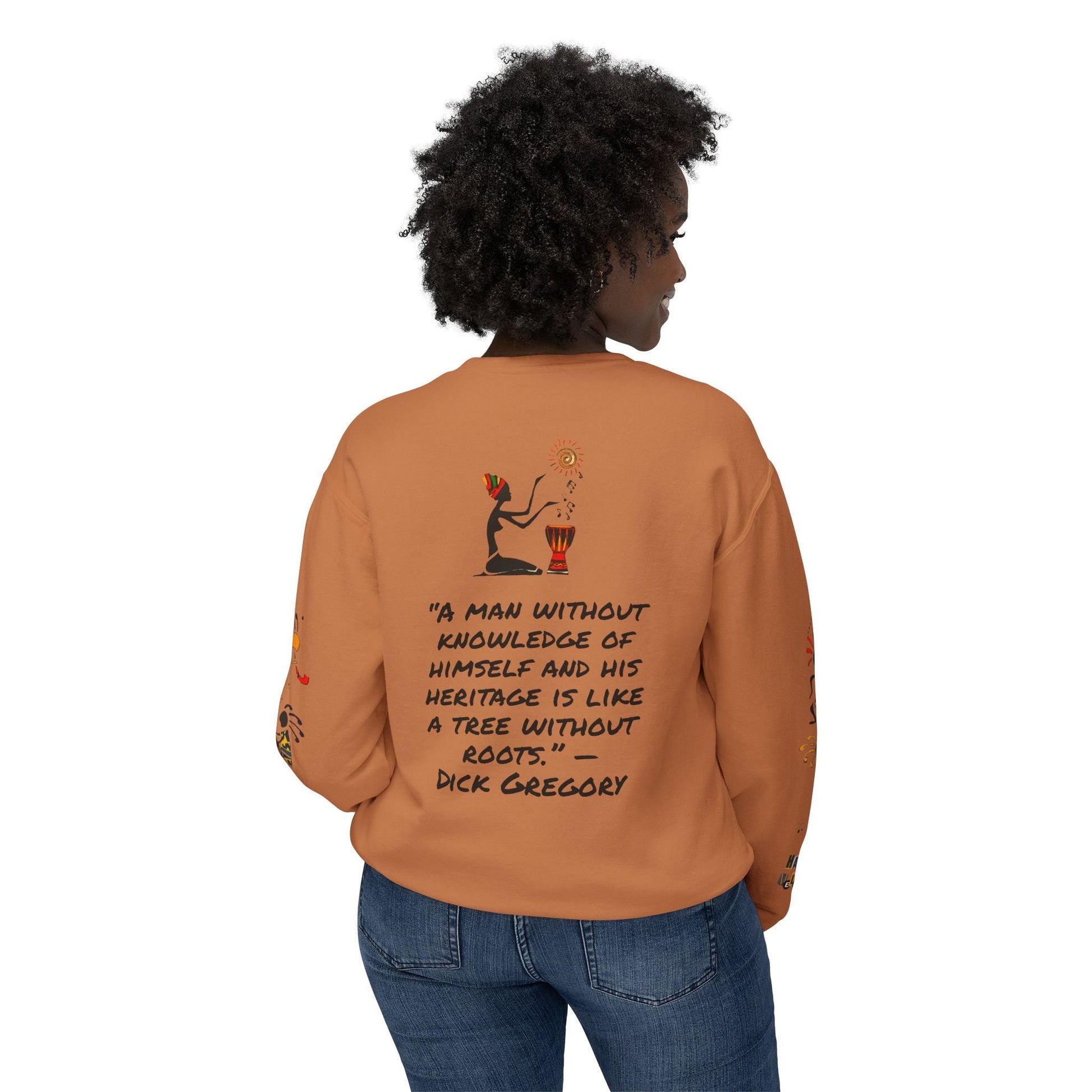 Handcrafted Afro Music Cartoon Graphic Unisex Lightweight Crewneck Sweatshirt, Music Lover Gift