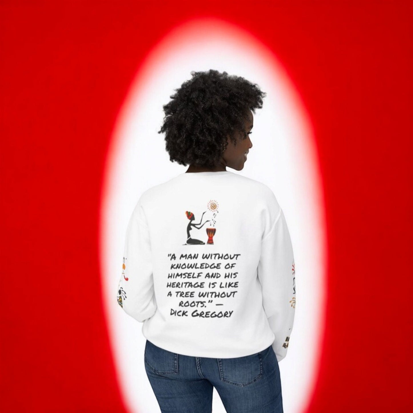 Handcrafted Afro Music Cartoon Graphic Unisex Lightweight Crewneck Sweatshirt, Music Lover Gift