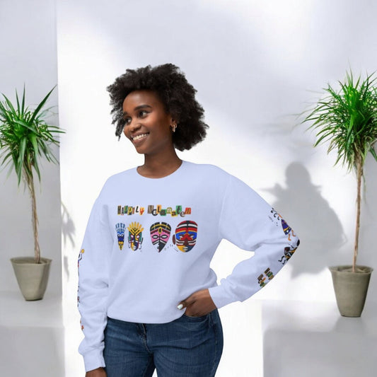 Handcrafted Afro Music Cartoon Graphic Unisex Lightweight Crewneck Sweatshirt, Music Lover Gift