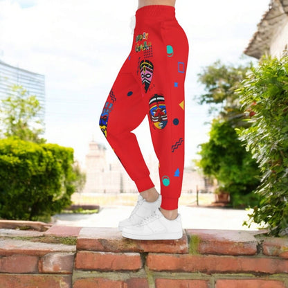 Handcrafted Afro Music Designed Unisex Athletic Joggers, Tribal Print Gym Sweatpants