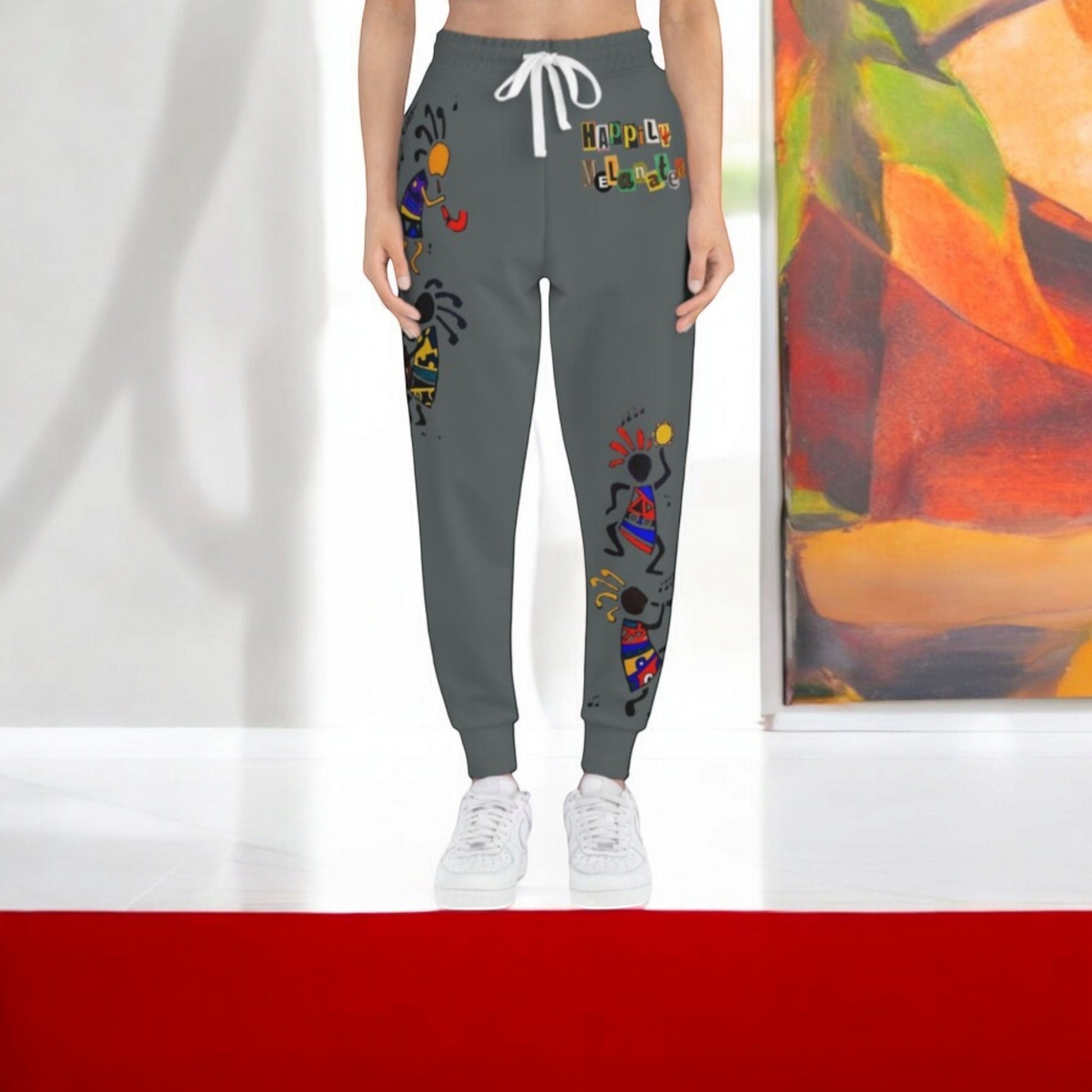 Afro Music Cartoon Art Unisex Athletic Joggers, Handcrafted Jogger Pants, Workout Sweatpants