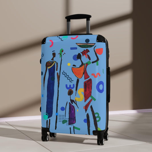 Cartoon Afro Family Suitcase, Handcrafted Doodles, Kid's Luggage, Travel Bag