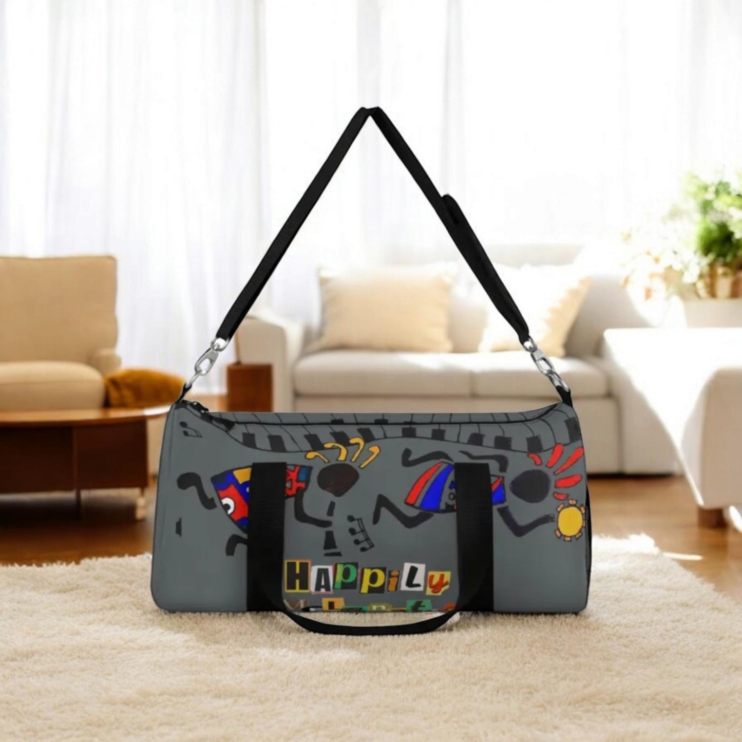 Afro Music Cartoon Piano Art Handcrafted Duffel Bag - Musician Gift, Travel Bag, Music Lover Gym Bag