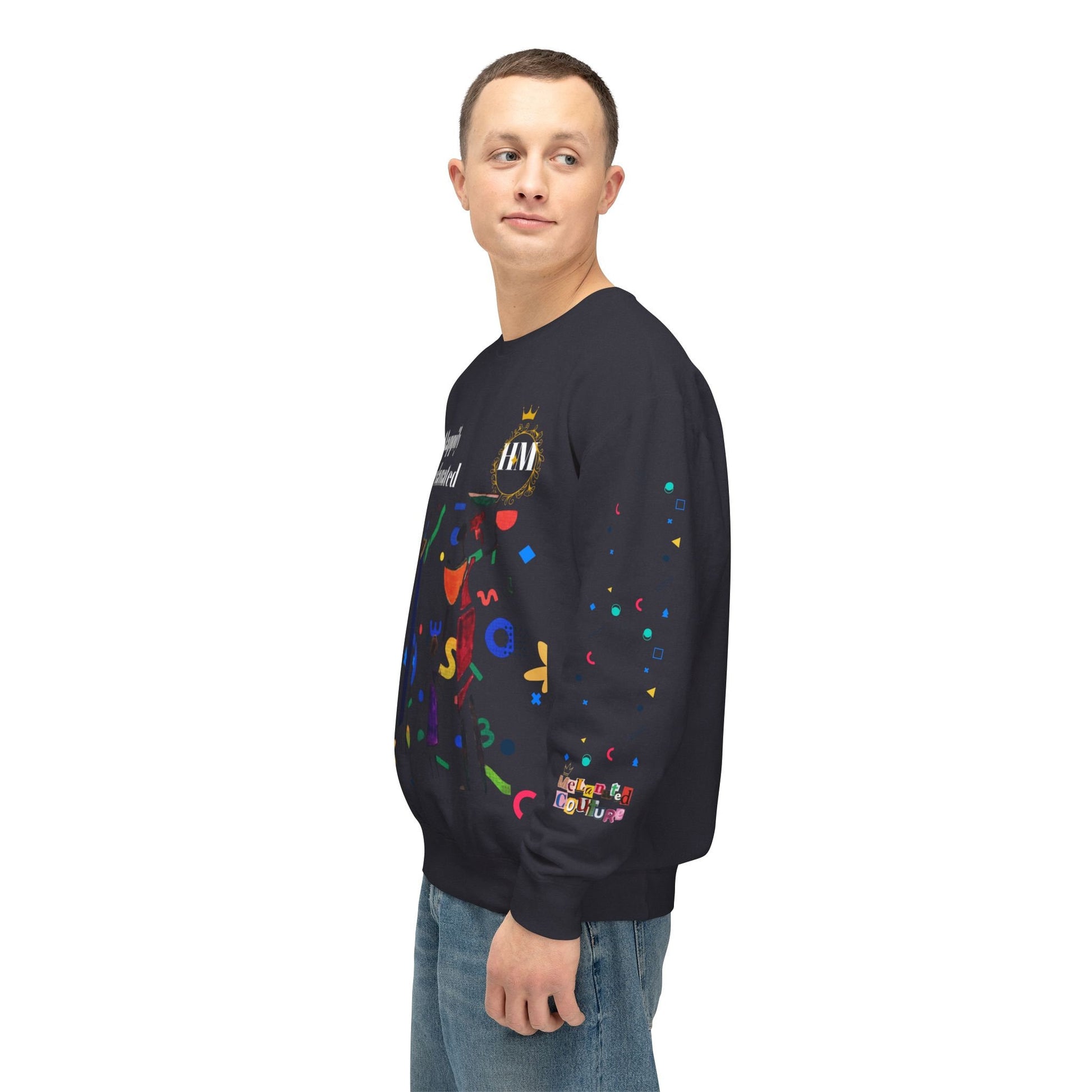 Bold Ethnic Unisex Light Weight Crewneck, Hand-drawn Tribal Family Doodle Design Sweatshirt