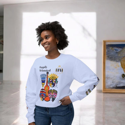 Hand-Drawn Afro Music Graphic Sweatshirt - Unisex Lightweight Crewneck