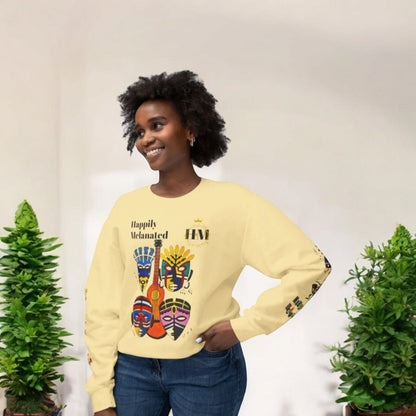 Hand-Drawn Afro Music Graphic Sweatshirt - Unisex Lightweight Crewneck