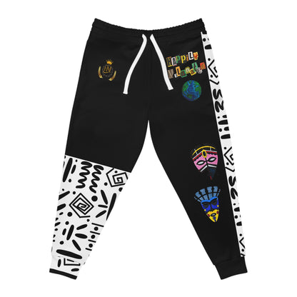 Handcrafted Afro Music Cartoon Art Athletic Joggers, Unisex Sweatpants