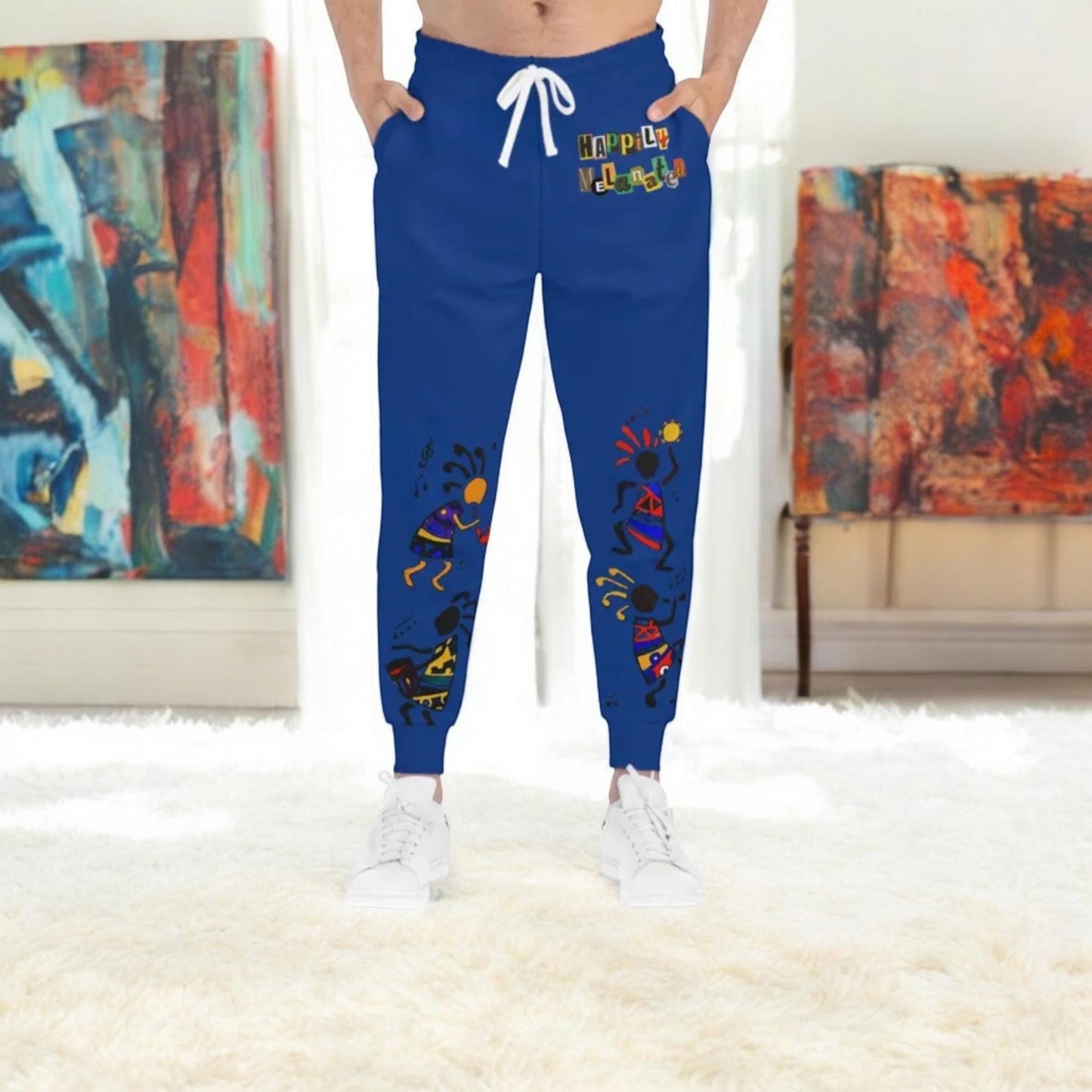 Handcrafted Afro Music Cartoon Art Athletic Joggers, Unisex Sweatpants