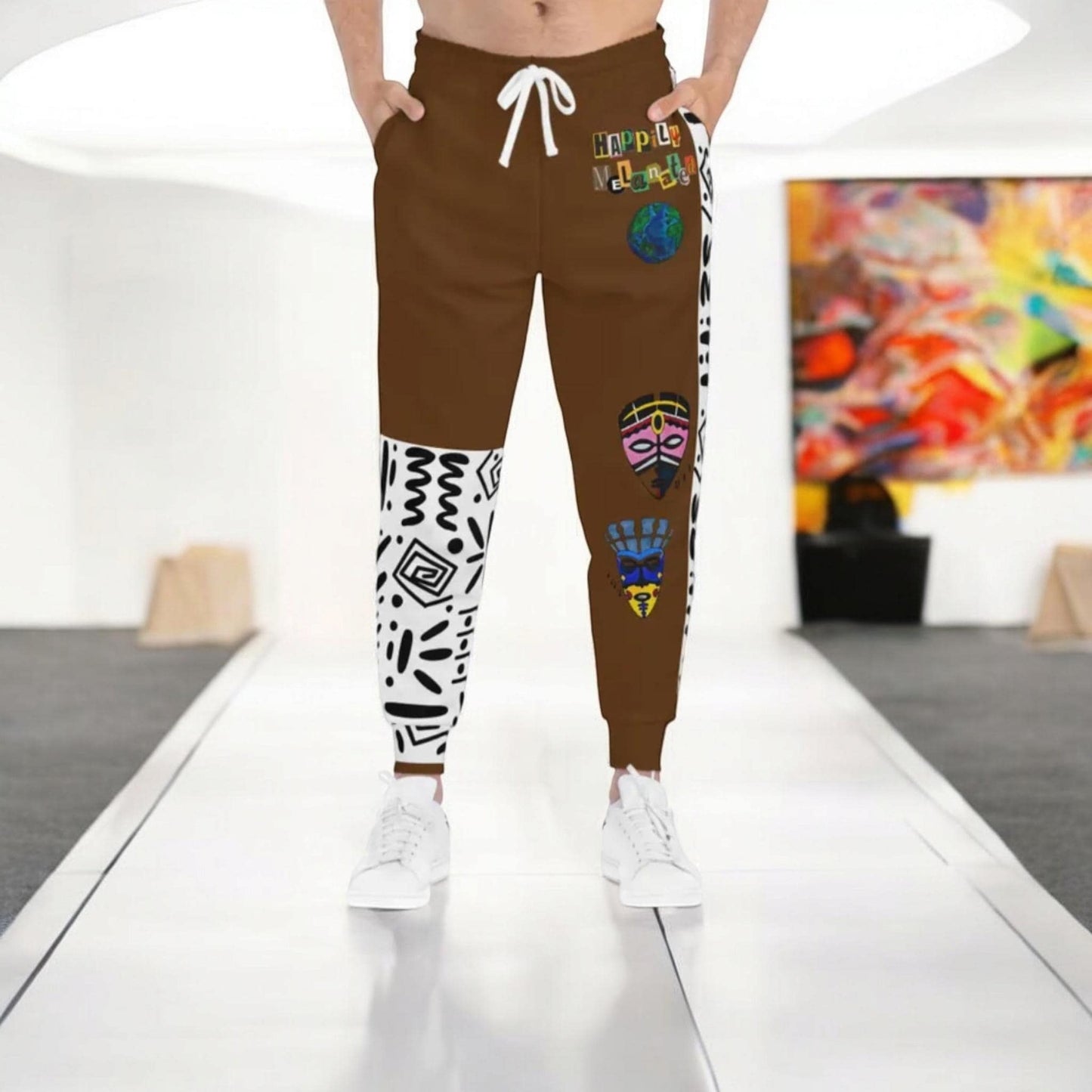 Handcrafted Afro Music Cartoon Art Athletic Joggers, Unisex Sweatpants, African Dance Jogging Pants