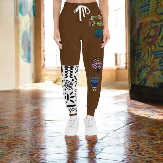 Handcrafted Afro Music Cartoon Art Athletic Joggers, Unisex Sweatpants, African Dance Jogging Pants