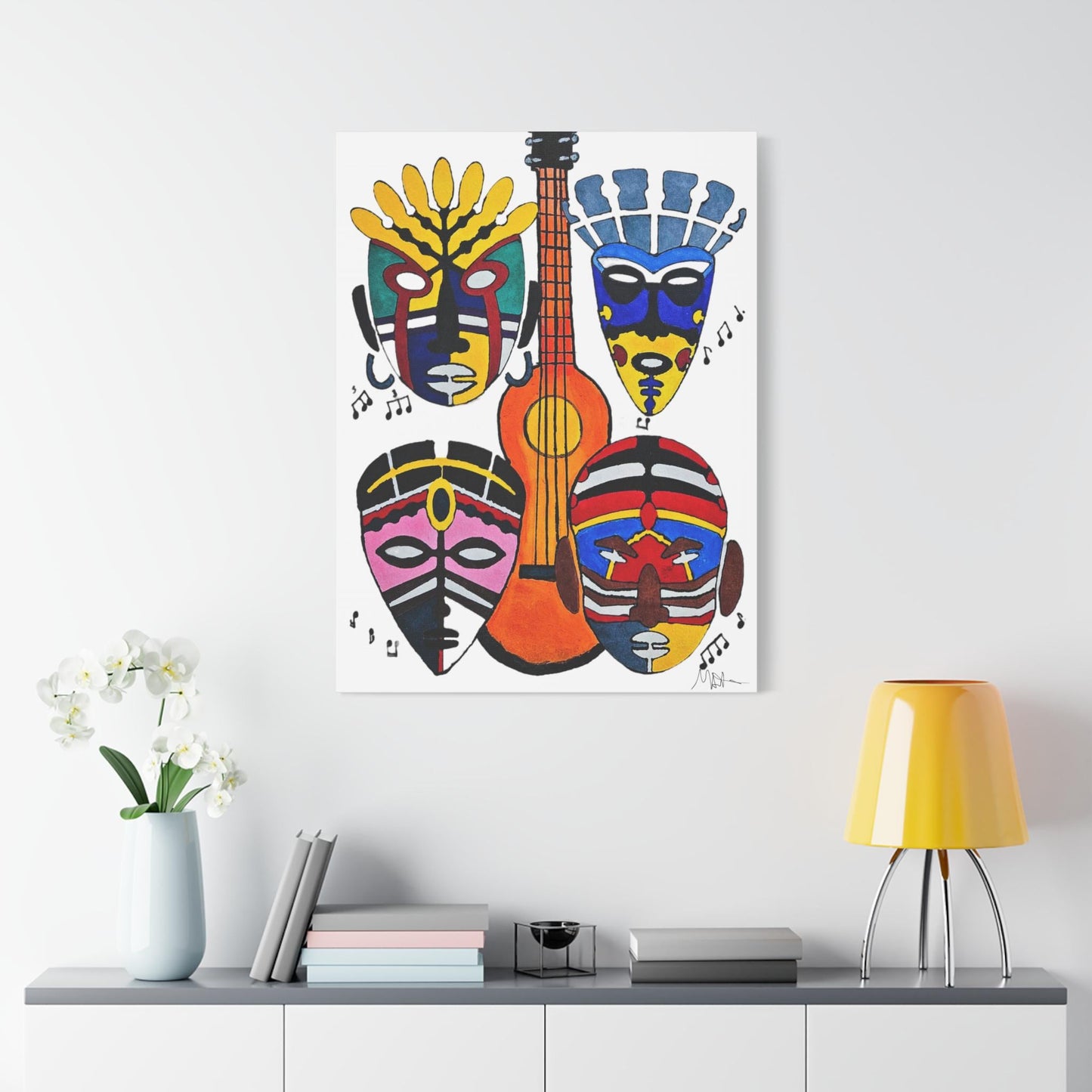 Tribal Mask Canvas, Singing Mask Painting, Wall Art Decor, Home Office Decoration, Classic Canvas Print