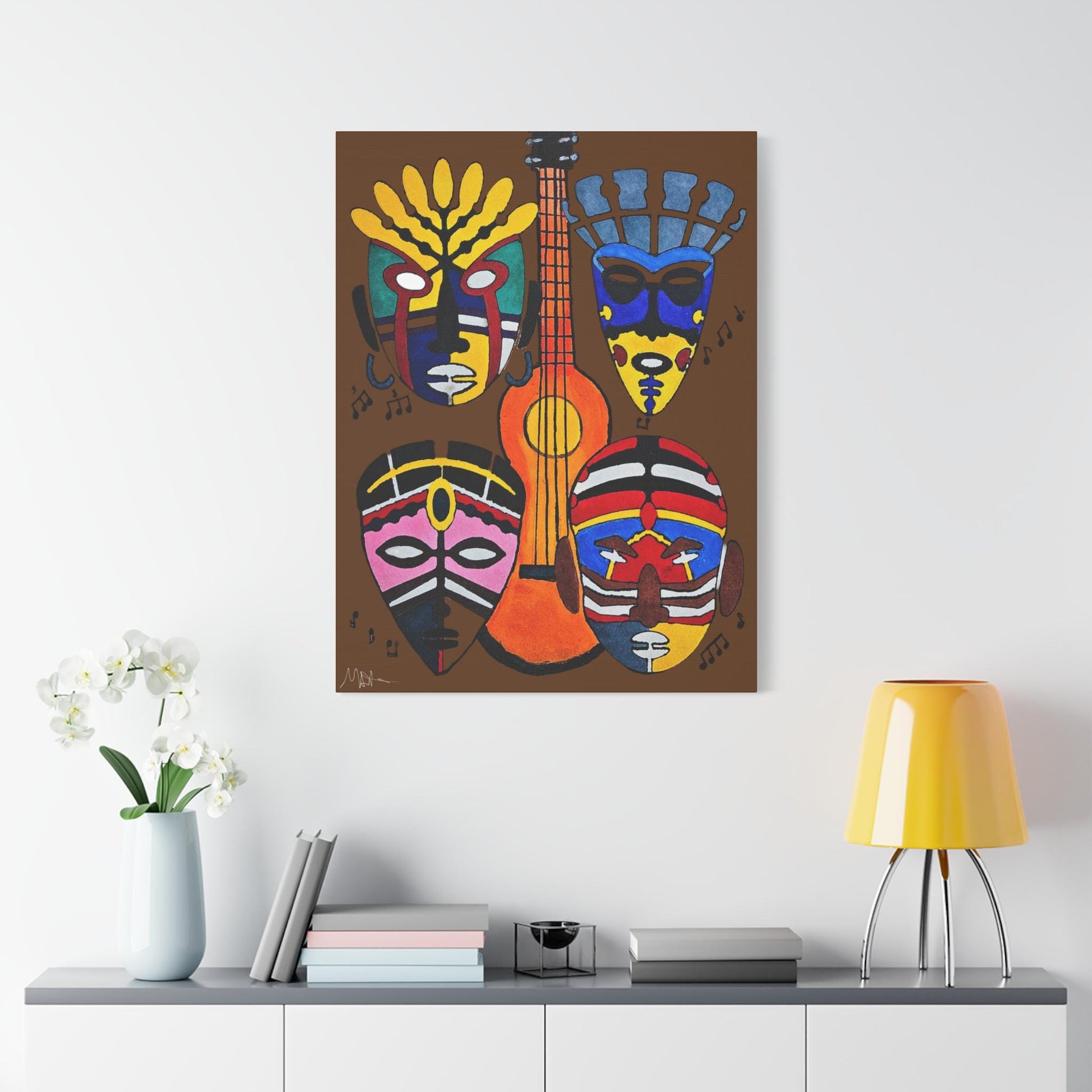 Tribal Mask Canvas, Singing Mask Painting, Wall Art Decor, Home Office Decoration, Classic Canvas Print