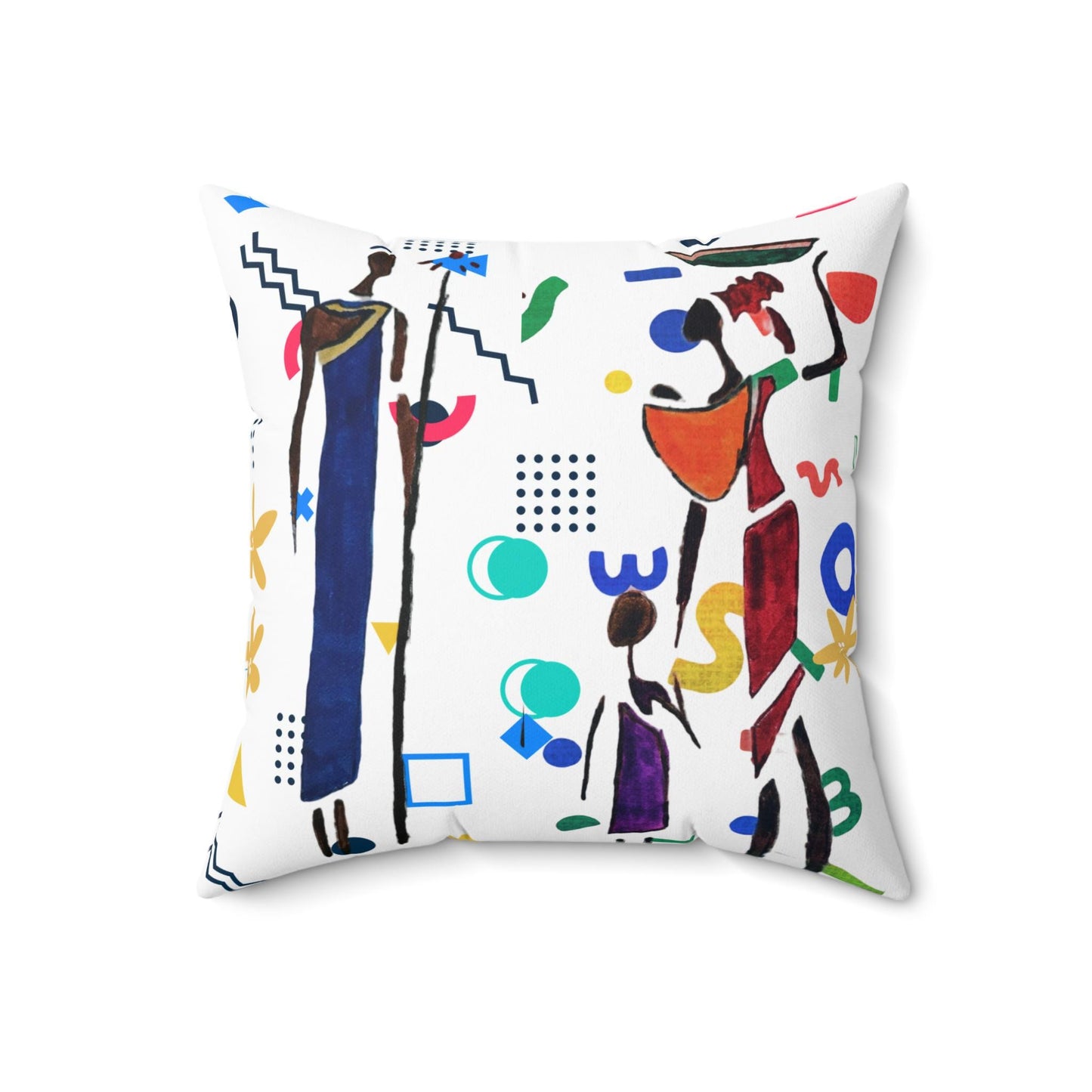 Ethnic Family Doodle Spun Polyester Square Pillow - Handcrafted Accent Throw Cushion