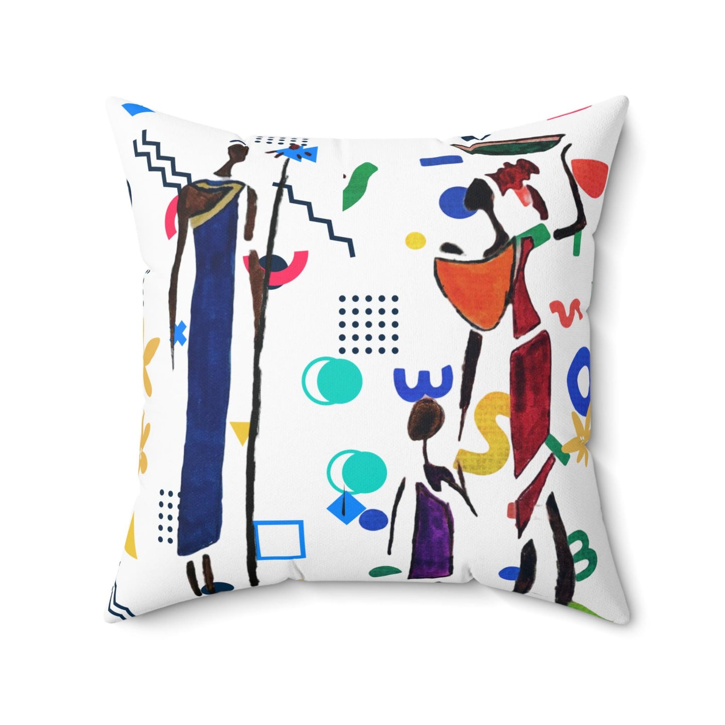 Ethnic Family Doodle Spun Polyester Square Pillow - Handcrafted Accent Throw Cushion