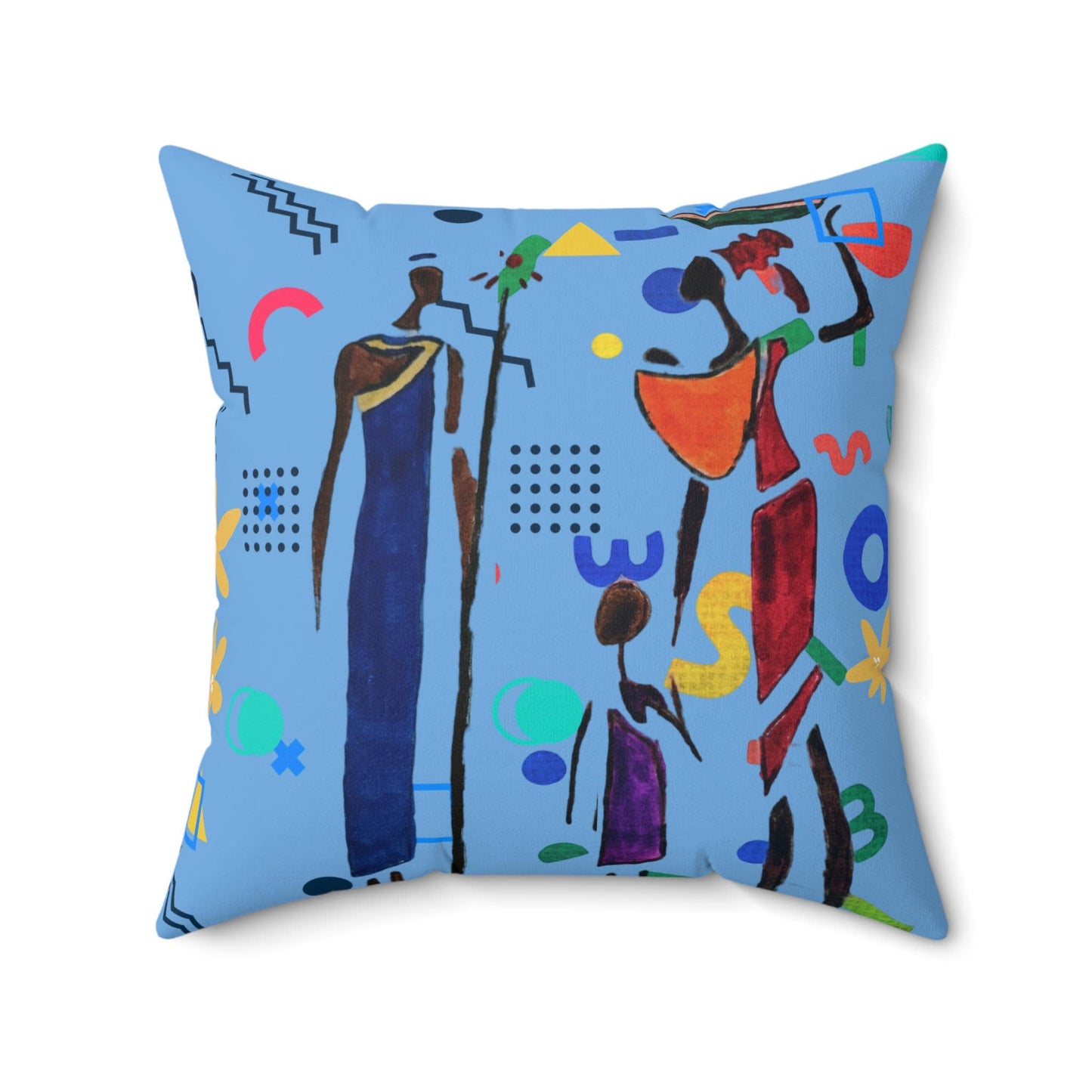 Ethnic Family Doodle Spun Polyester Square Pillow - Handcrafted Accent Throw Cushion